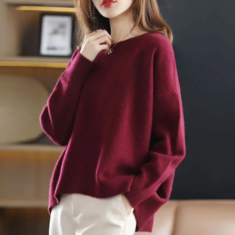 

Stylish Solid Color O-Neck All-match Screw Thread Sweaters Women's Clothing 2022 Autumn New Casual Pullovers Loose Korean Tops