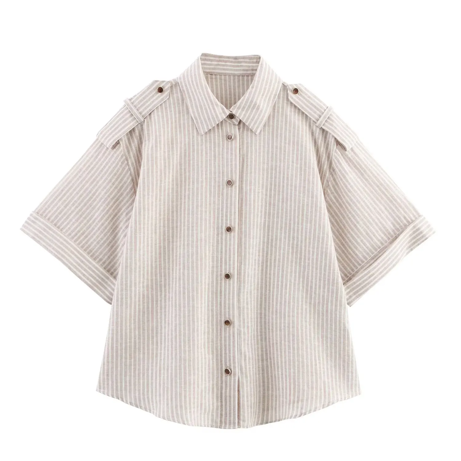 

UNIZERA 2025 Summer New Arrivals Women's Casual Versatile Commuter Loose Line Striped Short Sleeve Lapel Shirt