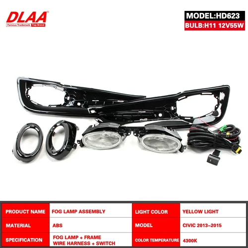 Imagen 2 del producto DLAA para CIVIC 2013 2014 2015 luces antiniebla delanteras estilo de coche luces antiniebla con interruptor-1 par