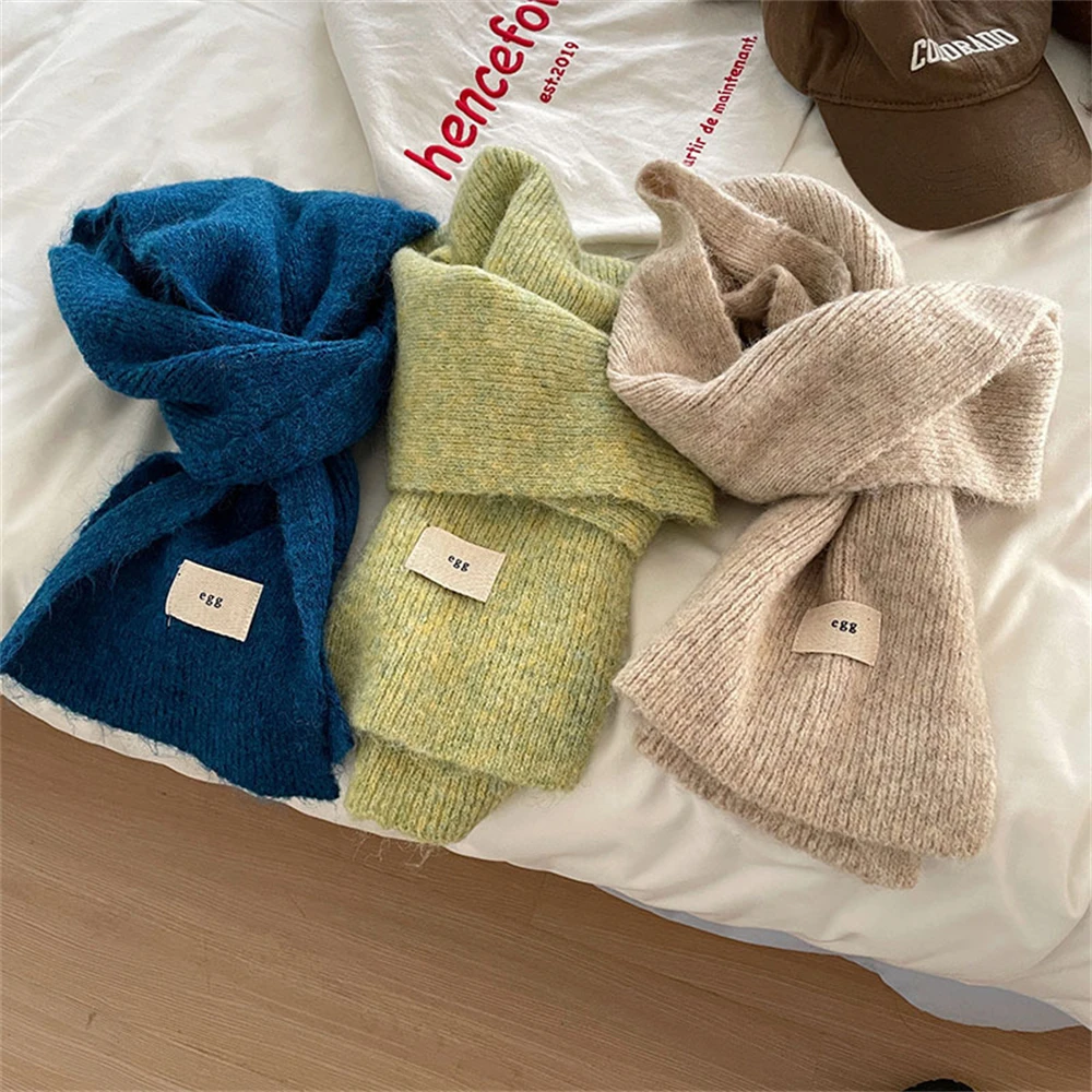 Winter New Woolen Knitted Solid Color Scarf Female Hundred Coldproof Shawl Women\'s Thickened Warm Scarves Apparel Accessories