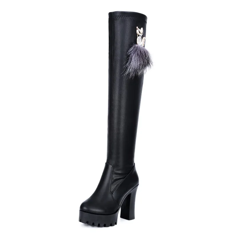 Sexy Thigh High Boots Women Autumn Winter Elastic Leather Over The Knee Boots For Women Black Heels Fetish Long Shoes Large Size