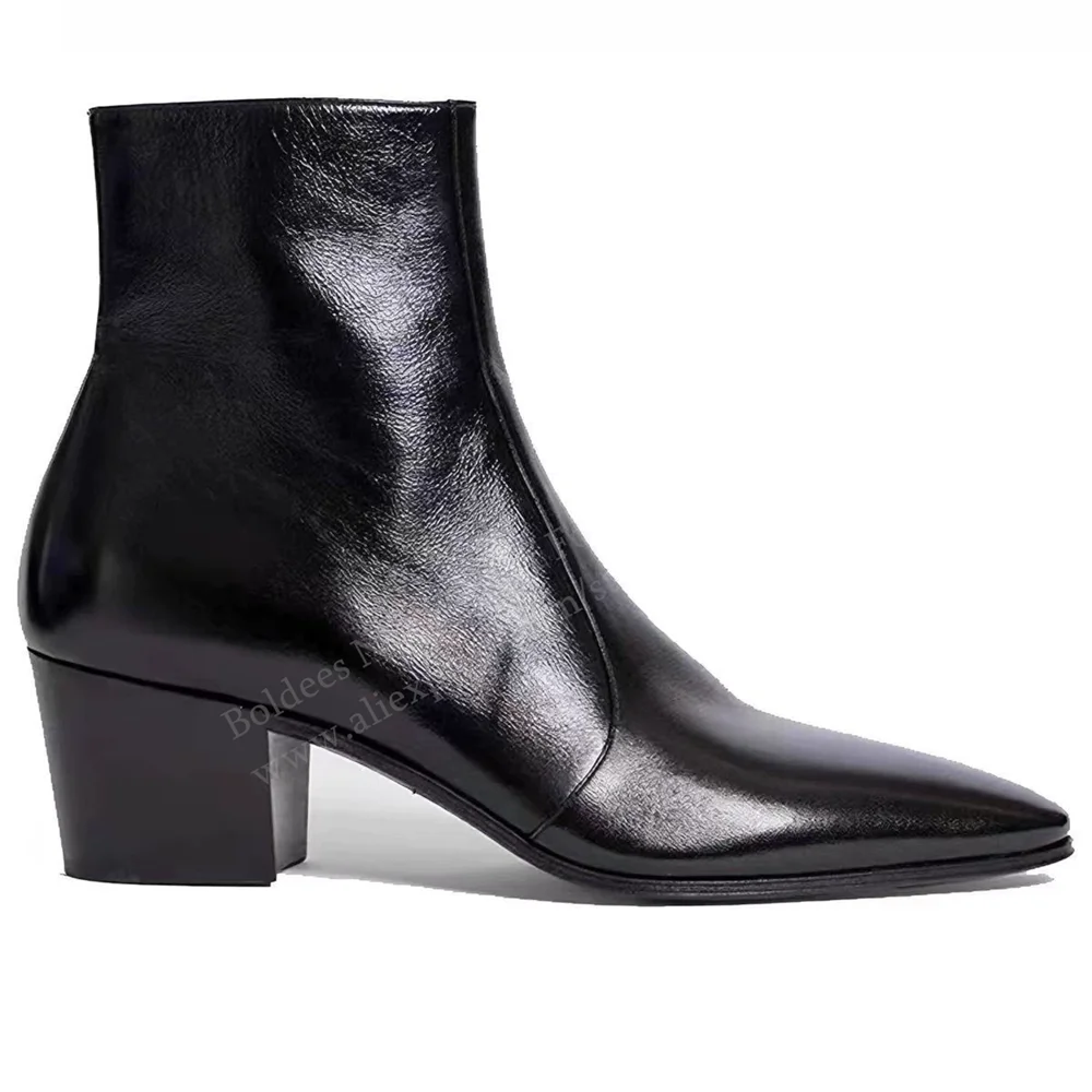 2026 Autumn and Winter New Small Square Toe Thick Heel Ankle Boot Women Leather High Heels Side Zipper Chelsea Boots