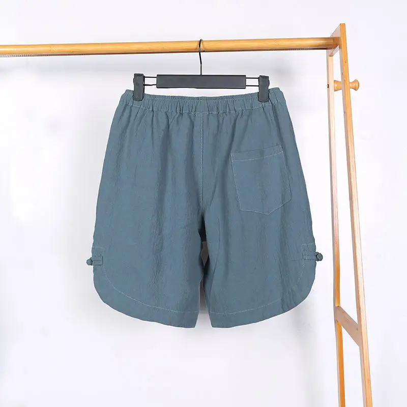 Summer Mes Cotton Quick Dry Casual Shorts New Elastic Waist Drawstring Pockets Running Sports Gym Blue Loose Fashion Short Pants