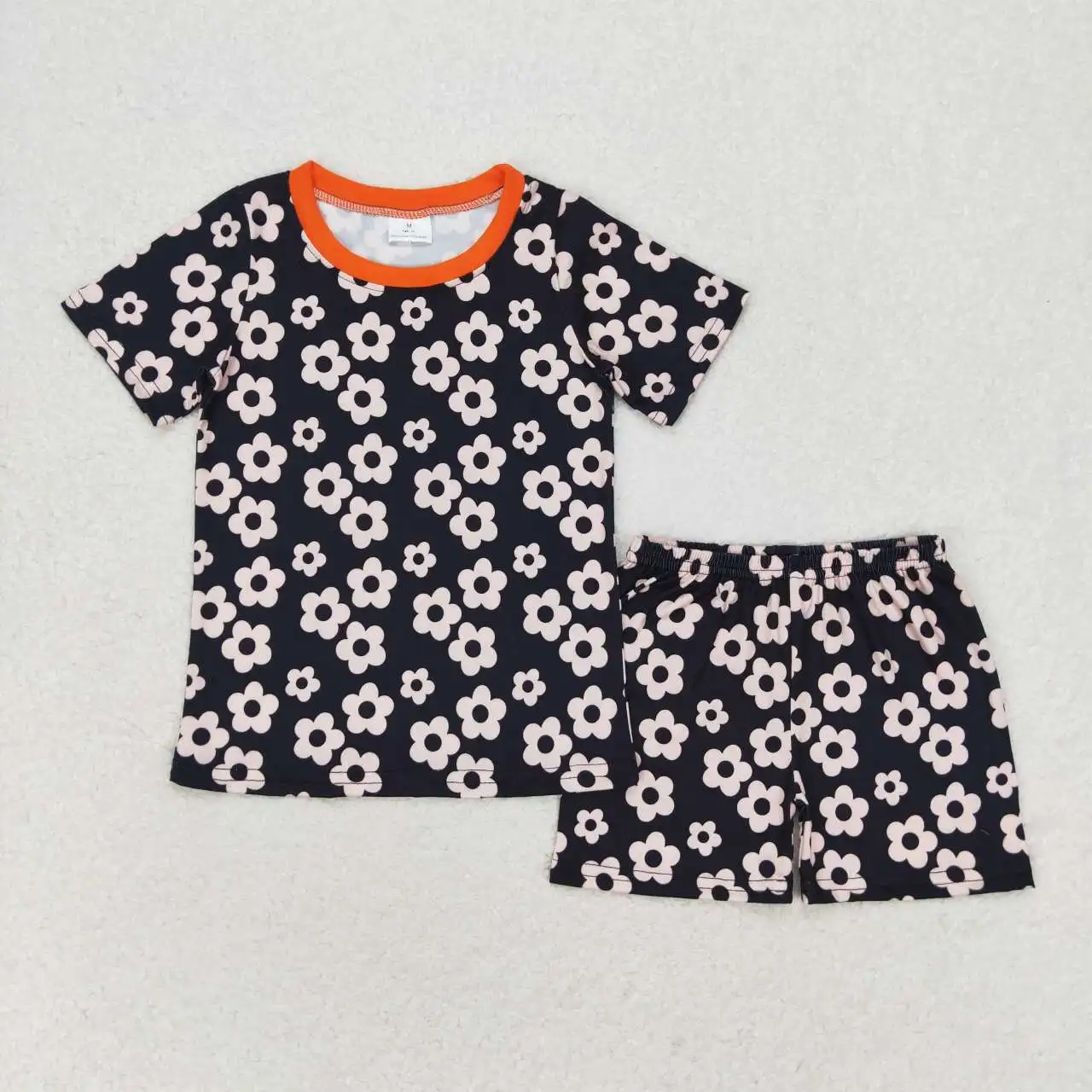 Boutique wholesale clothing Toddler girls black floral Outfits Clothes Baby Short Sleeves summer pajamas Kids new arrival sets