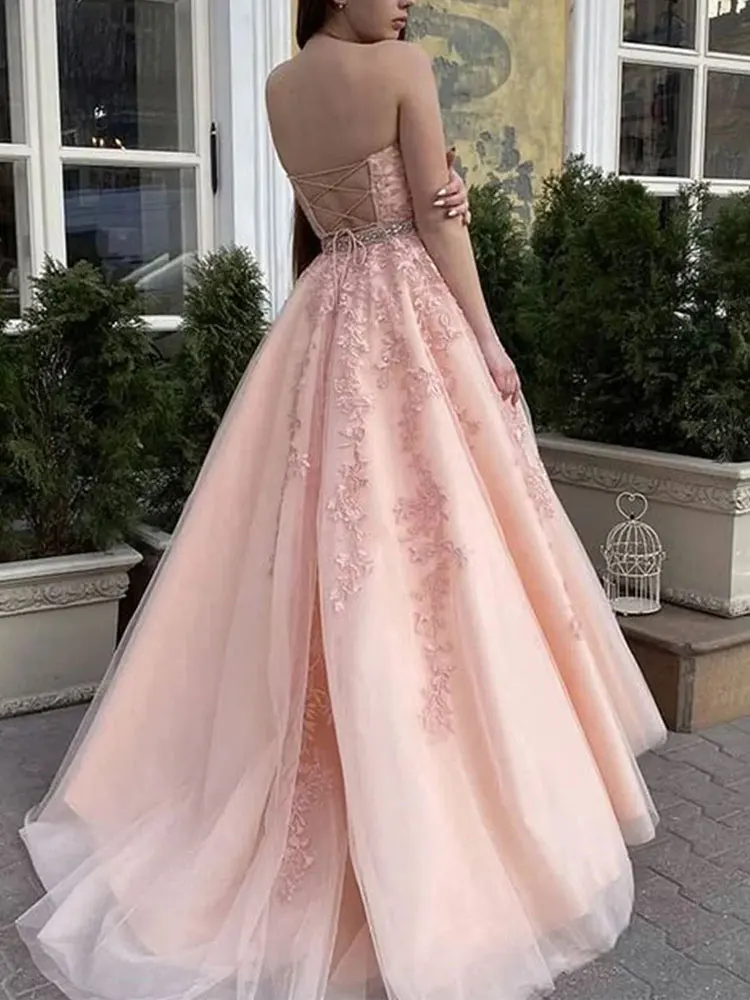 2024 Elegant A-Line Prom Gown Graceful Tulle Floor-length Dress Vestidos De Novia Glamorous Appliques Evening Dresses