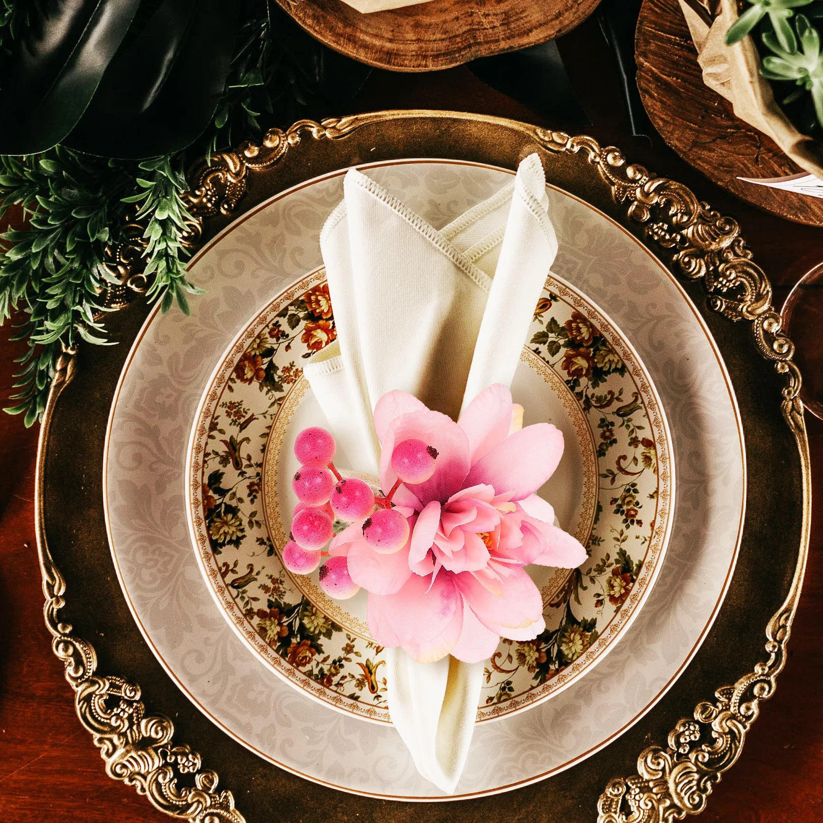 

6Pcs Flower Napkin Ring Elegant Artificial Peach Blossom Shape for Wedding Dinner Party Table Napkin Buckle Decor