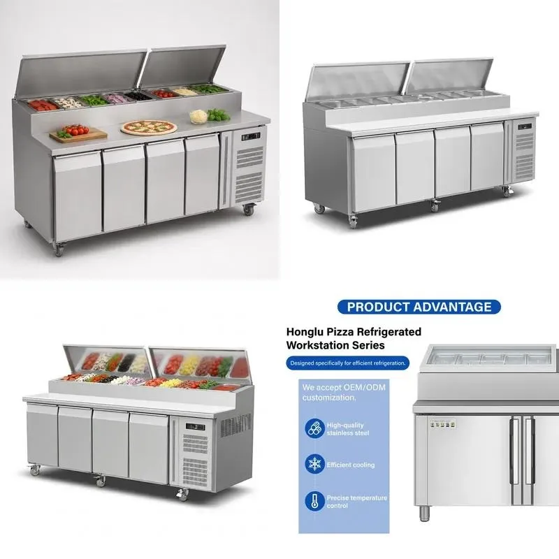 for High-efficiency commercial stainless steel refrigerator cooling workbench 4-door restaurant pizza preparation table