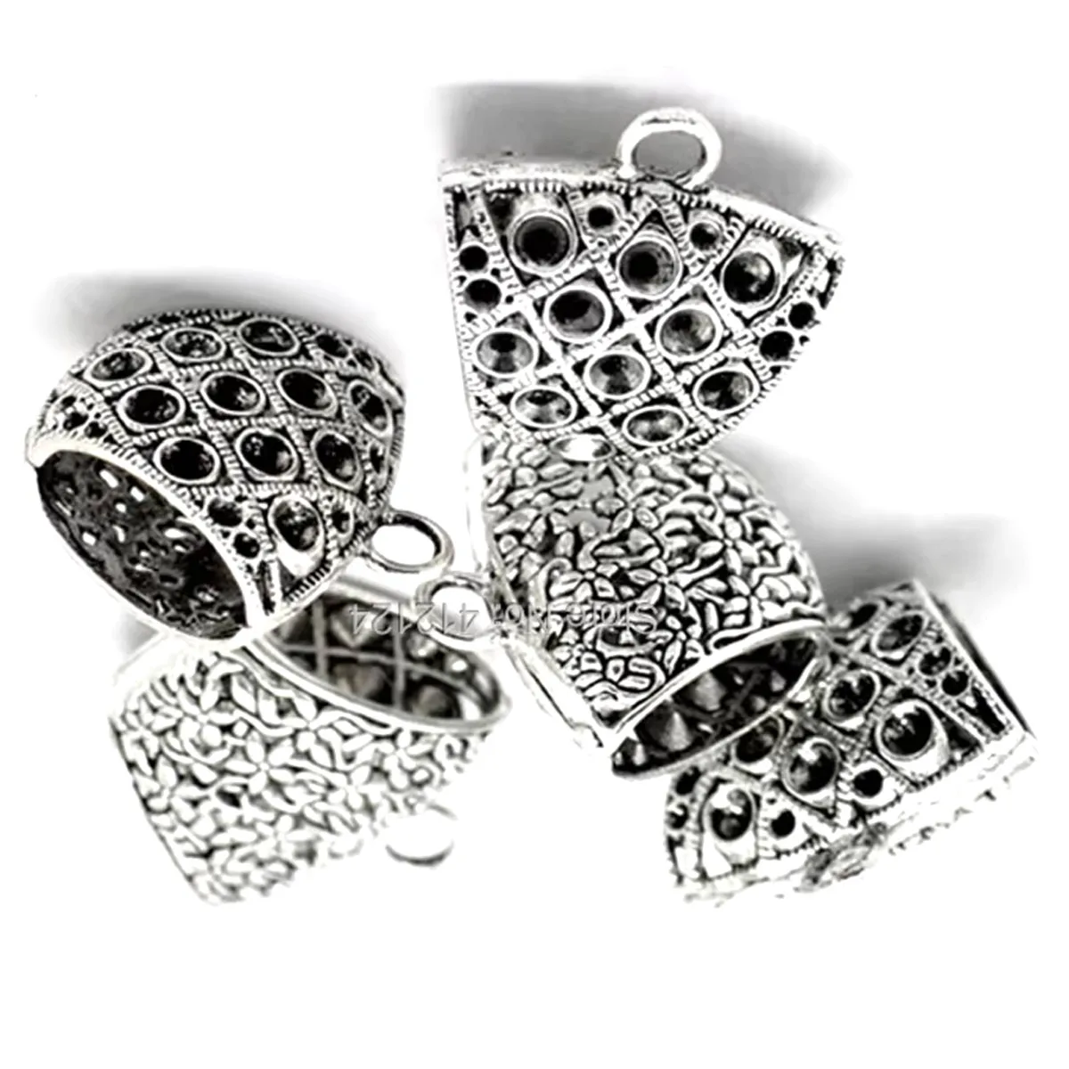 10Pcs Silver Tone Pattern Carved Bail Beads For Wrap Scarf Jewelry Findings 4x3.8cm