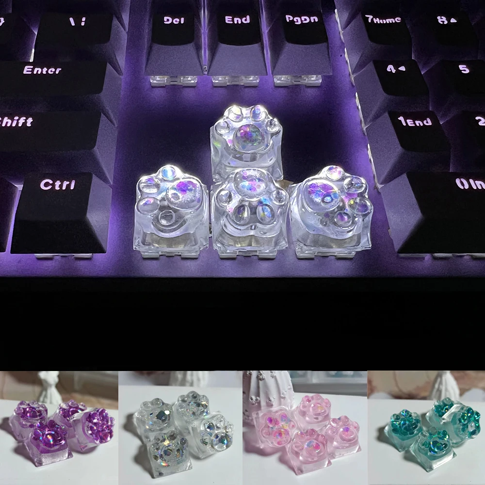 Games Backlit Keycap Cat Paw Cute DIY Key Cap for Mechanical Keyboards Personalized Transparent Crystal Keycap Cherry MX Axis