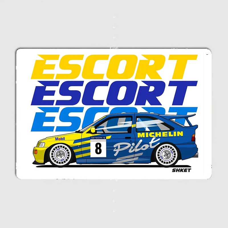 ESCORT RS COSWORTH PILOT RALLY CAR Classic Car Vintage Metal Poster Sign Club Custom Indoor Wall Tin Sign Room Decor Home Decor