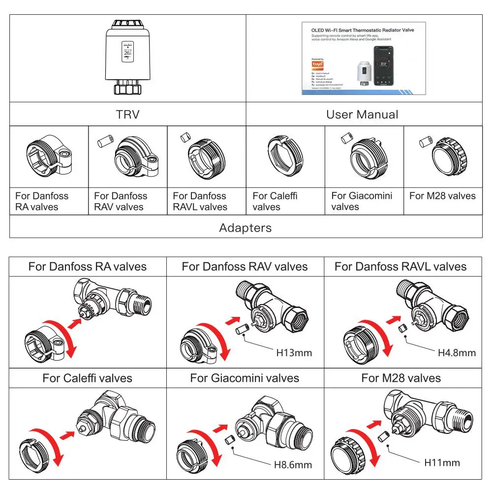 Tuya WiFi/Zigbee Smart Home Temperature Control Valve Heating Valve Smart Thermostat Valve Smart APP Remote Control Thermostat