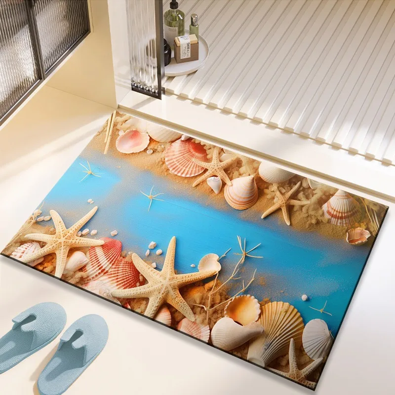 Bathroom Bath Mat Non-Slip 3D Starfish Seashell Entrance Door Rug Absorbent Kitchen Bedroom Floor Carpet Welcome Mat