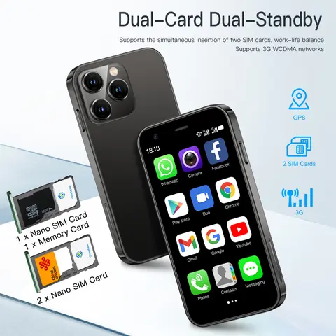 SERVO 15SE Mini Smartphone 3G WCDMA Android System WiFi Hotspot Play Store 3.0" Display Small Palm Smart Phones Dual SIM Standby