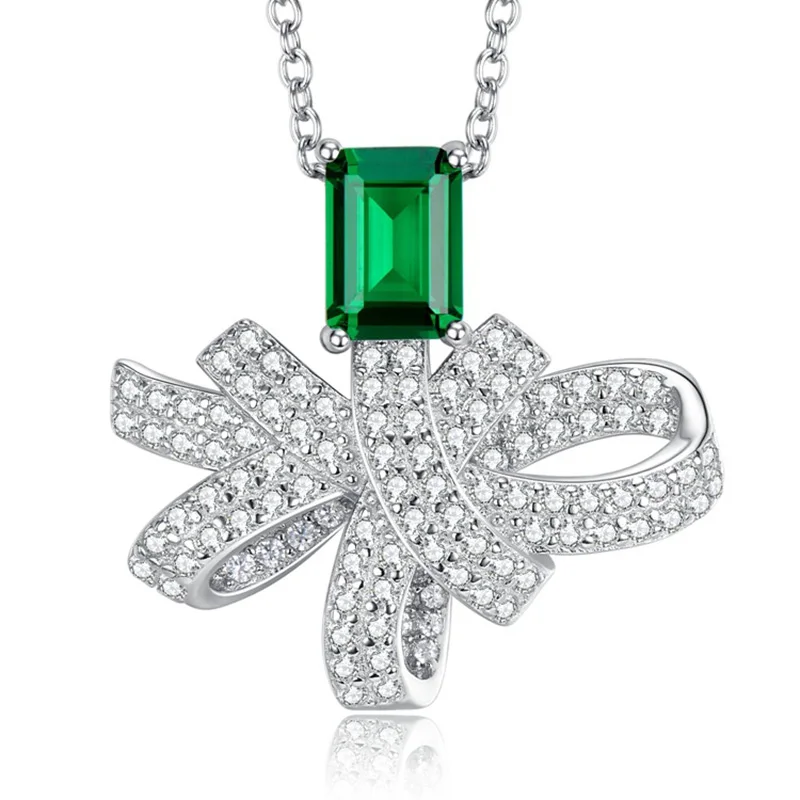 

2022 new 1ct emerald high carbon diamond necklace 925 silver inlaid 5*7 green light pendant 40+5 factory direct sales