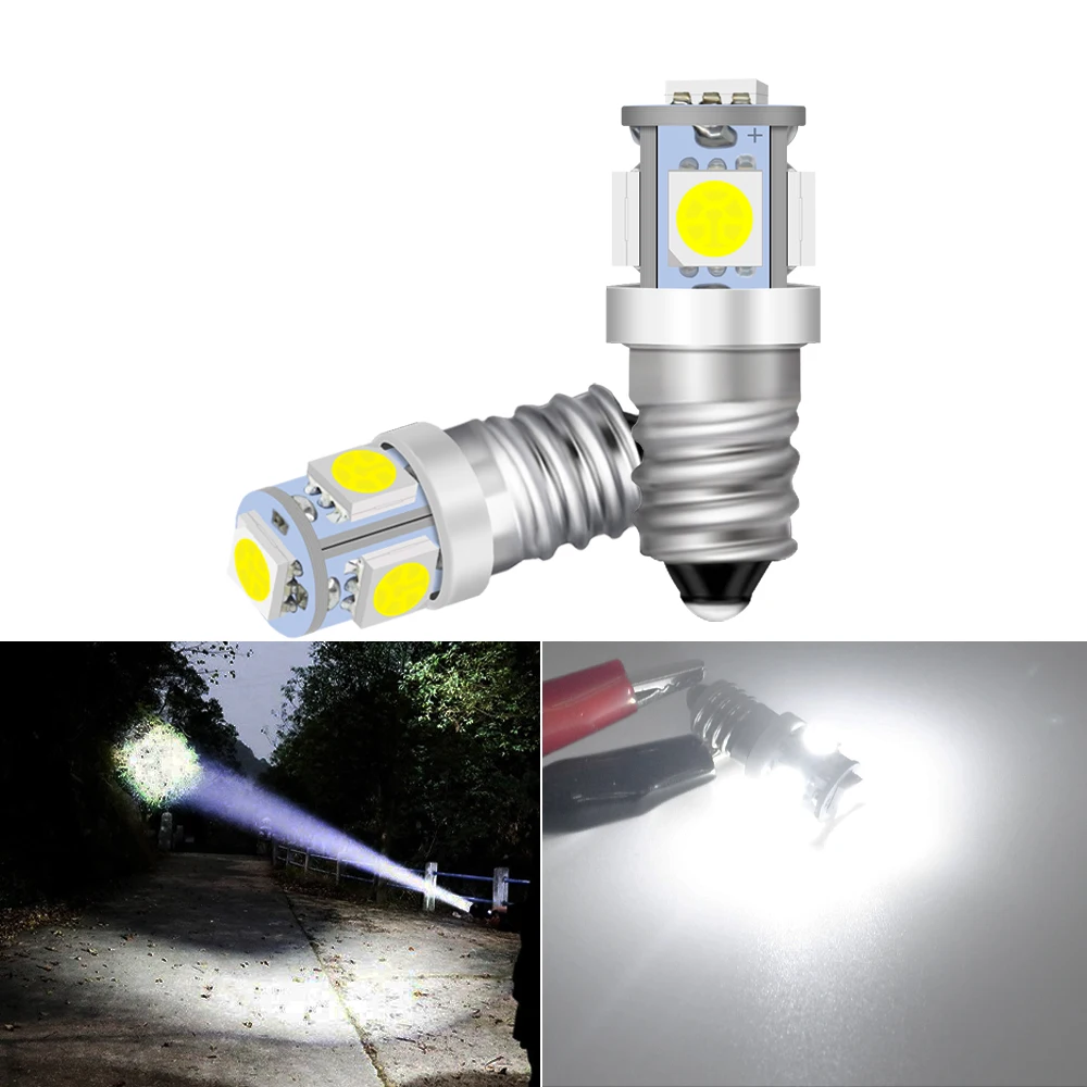 5PCS  E10 3V 4.5V 6V 9v 12V 24V 5SMD 5050 LED flashlight torch bulbs led flashlight bulb light Head lamp bulb 3000K 6000K