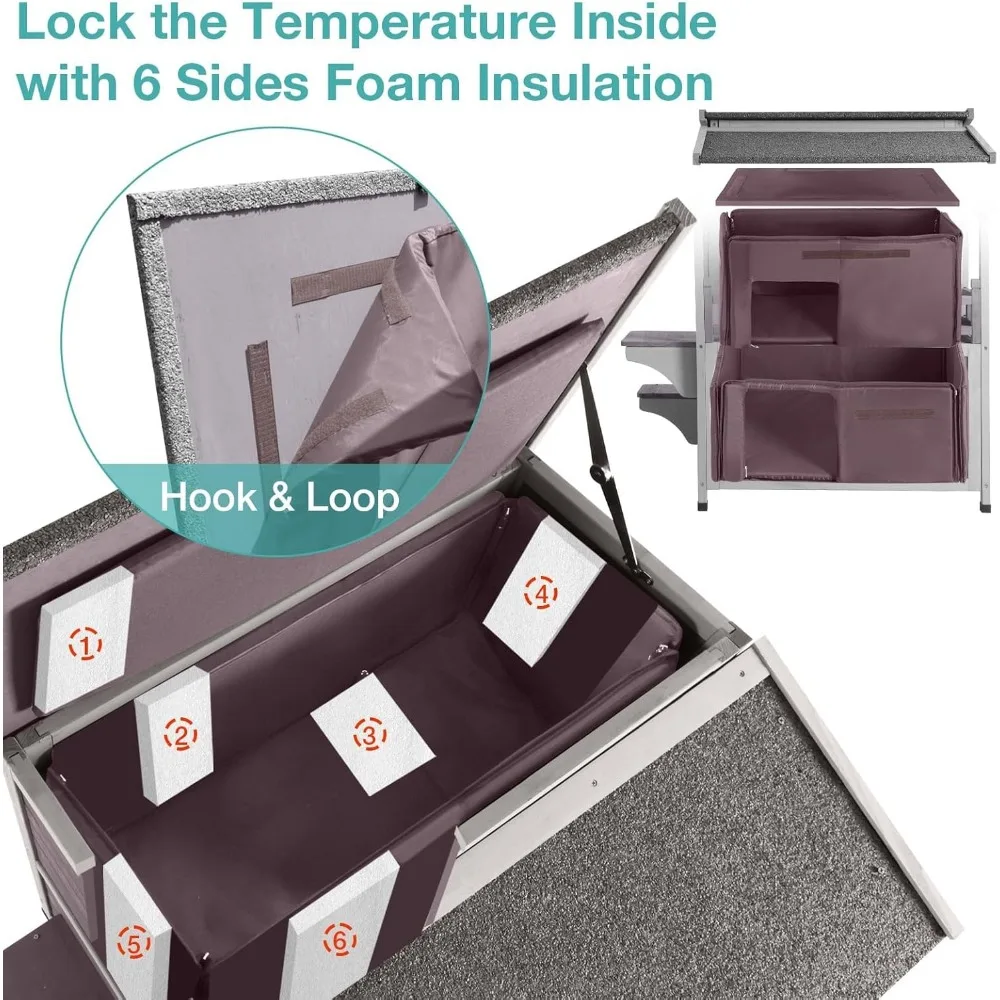 Casa para gatos al aire libre aislada, refugio para gatos resistente a la intemperie para invierno con forro calefactable de espuma, casa para mascotas exterior de 2 pisos, jaula para gatitos