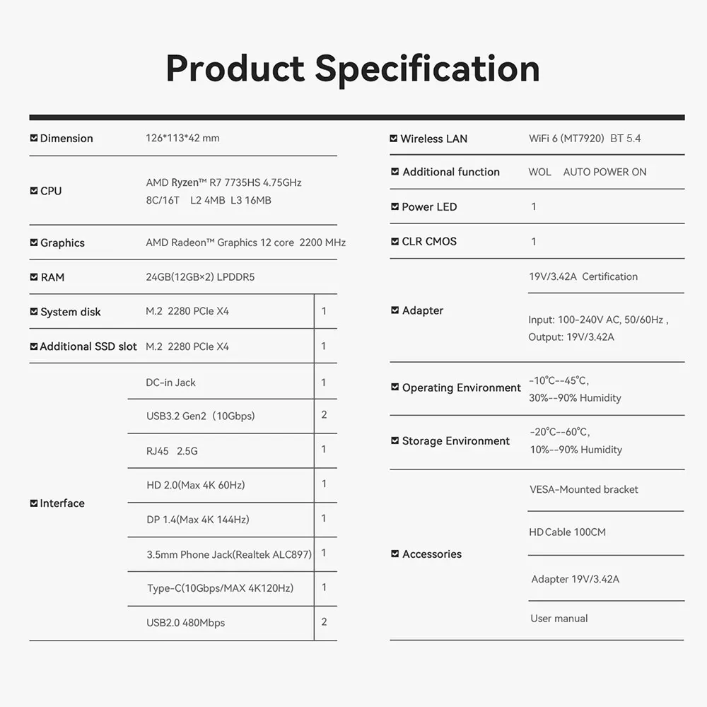 Beelink Mini PC SER 5 SER5 MAX AMD Ryzen R7 7735HS R5 5500U Desktop Gaming Computer WiFi 6 1000M M.2 2280 NVMe SSD 4K 60Hz