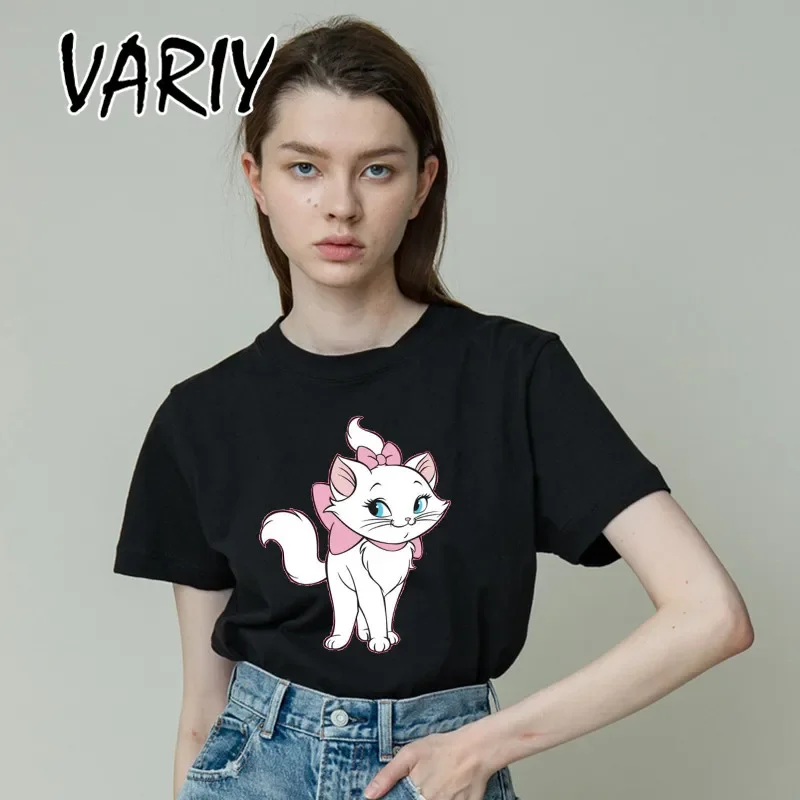 Cute Kawaii Marie Cat Tshirt Summer Holiday Tops Casual Ulzzang Oversized Women T-shirts Streetwear Harajuku Short Sleeve Tshirt