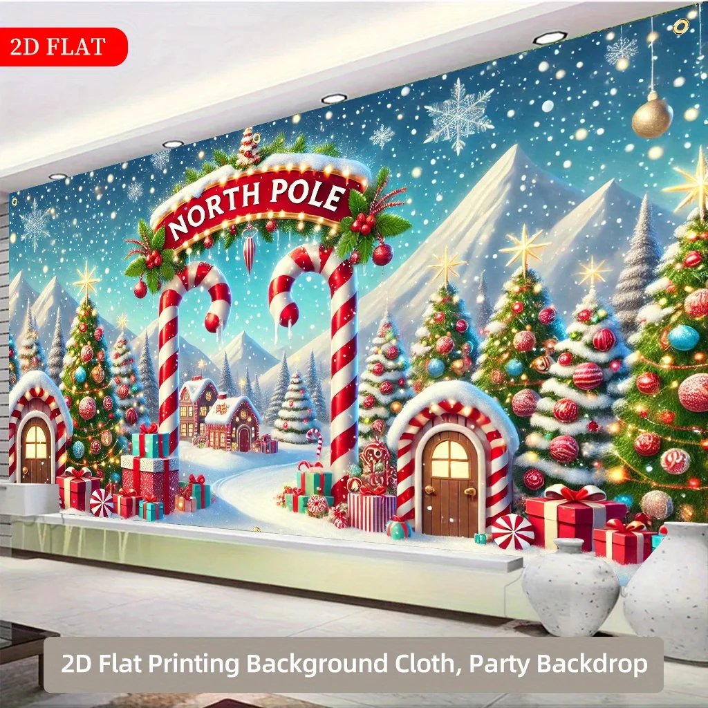 

One 2D flat Christmas background banner - the entrance scene of the Arctic village,the background of the Christmas garage banner