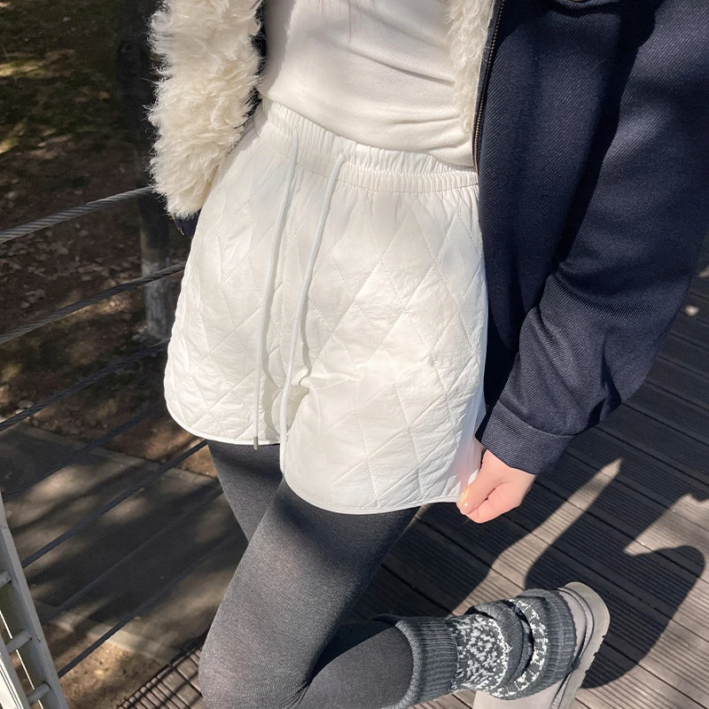 LanCharm 2025 automne hiver coréen taille haute chaud femmes pantalons décontractés diamant-motif épaissi minceur bottes Shorts