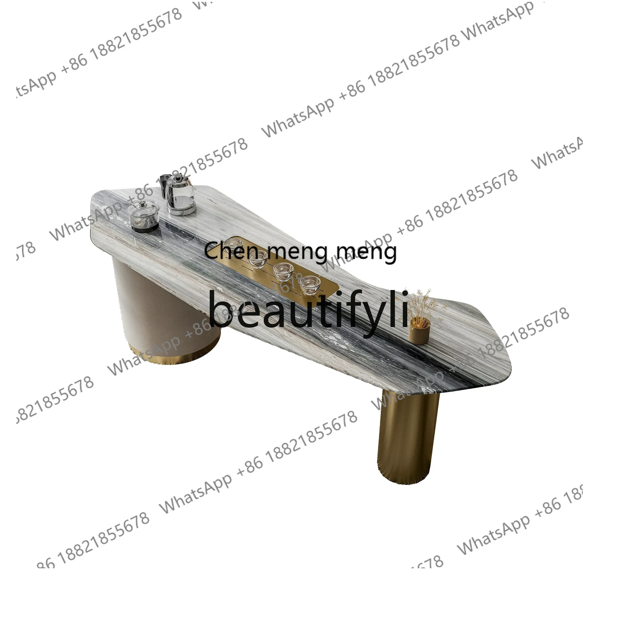 

Light luxury natural marble tea table high-end tea table and chair combination