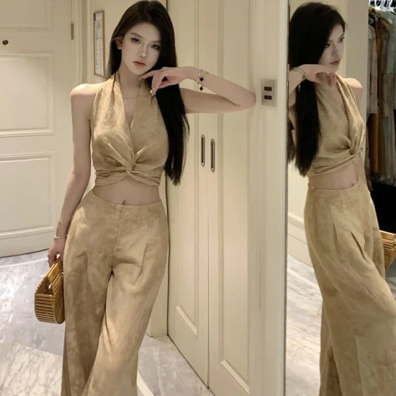 

Топ и женские брюки, комплект из двух предметов, удобная уличная одежда Y2k, повседневная элегантная модная одежда на заказ, 2024, женские брюки