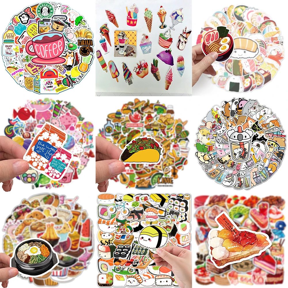 10/30/50PCS Cartoon Food Stickers Series Creative Gourmet Dessert Graffiti Phone Helmet Luggage Laptop iPad Decoration Wholesale