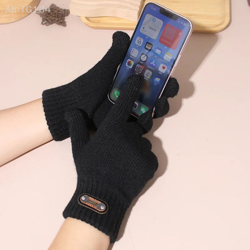 Women Men Warm Winter Touch Screen Gloves Stretch Classical Knit Mittens Wool Full Finger Outdoor Cycling Driving Gloves