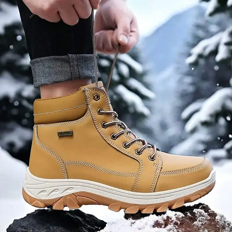 Outdoor Waterproof Platform Winter Fur Ankel Boots for Men High Top Warm Cotton Shoes Men's Snow Boots Booties Botas De Hombre