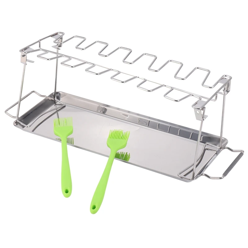 Stainless Steel BBQ Grill Rack, Roaster Stand com Drip Pan, Pendure até 14 pernas de frango ou asas