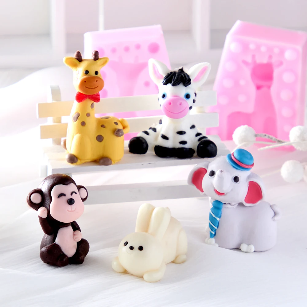 3d Cartoon Tropical Animals Silicone Molds Giraffe Elephant Monkey Zebra Series Baking Tools Chocolate Plaster Resin Molds