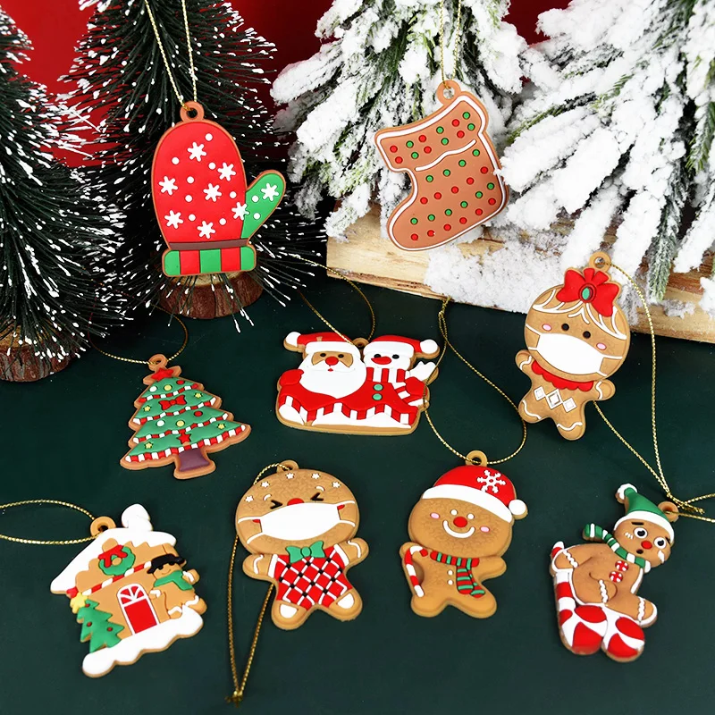 

1Set Rubber Gingerbread Man Christmas Hanging Ornaments Colorful Rubber Pendant For Chrismas Tree DIY Gifts Wrapping Decor