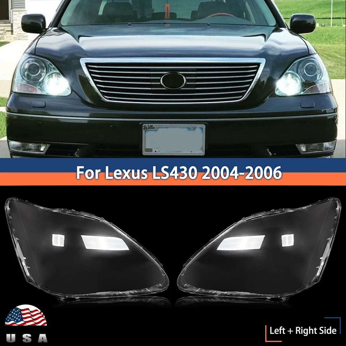 

Transparent Glass Headlamps Lampshade Lamp Shell Masks For 2004-2006 Lexus LS430 Left Right Replace USA