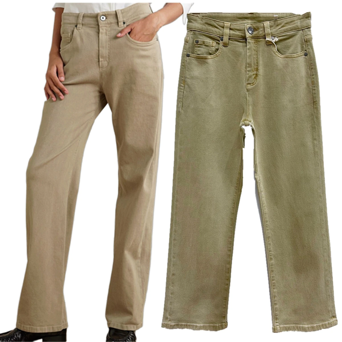 

Maxdutti Minimalist Women's Commuting Jeans High Waisted Sand Yellow Washed Dyed Straight Jeans Woman Clothes Women's Denim Pant