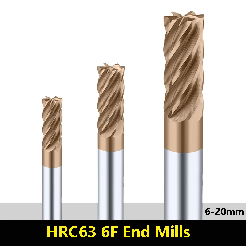 BEYOND Tungsten Steel End Mill Carbide Milling Cutter CNC Center Machine Straight Shank 6mm 8mm 10mm 12mm 6 Flute HRC63