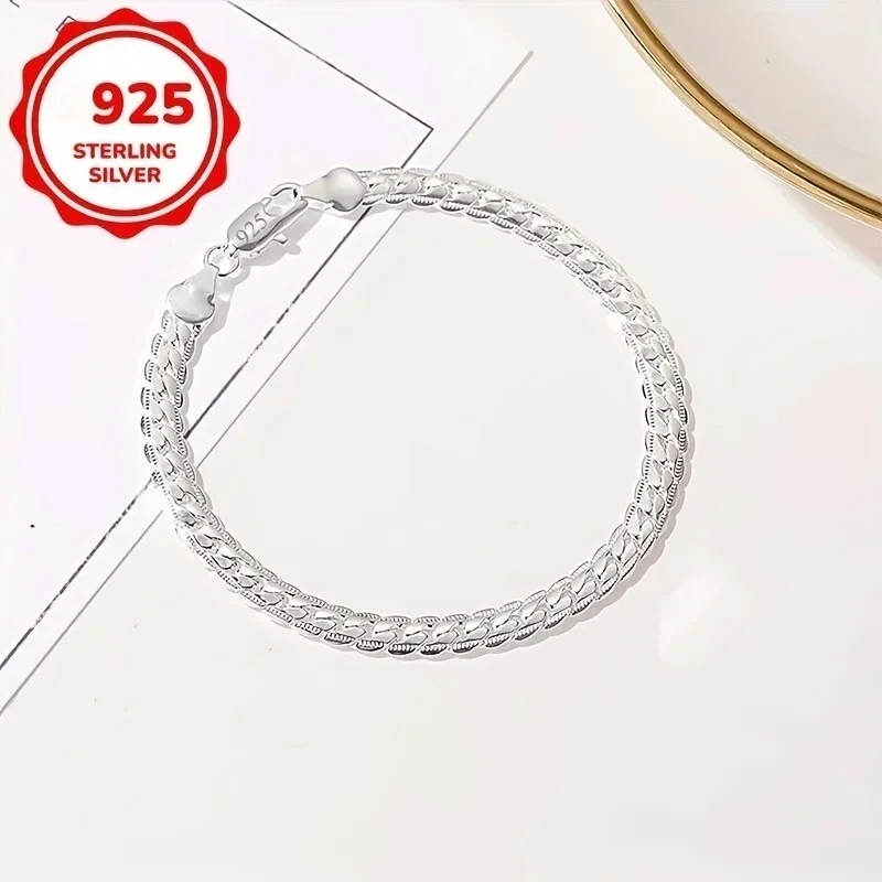 Charms 925 Sterling Silver Classic 5mm Cuban Chain Bracelet for Women Men 20cm 8inch Wedding Party Jewelry Holiday Gifts