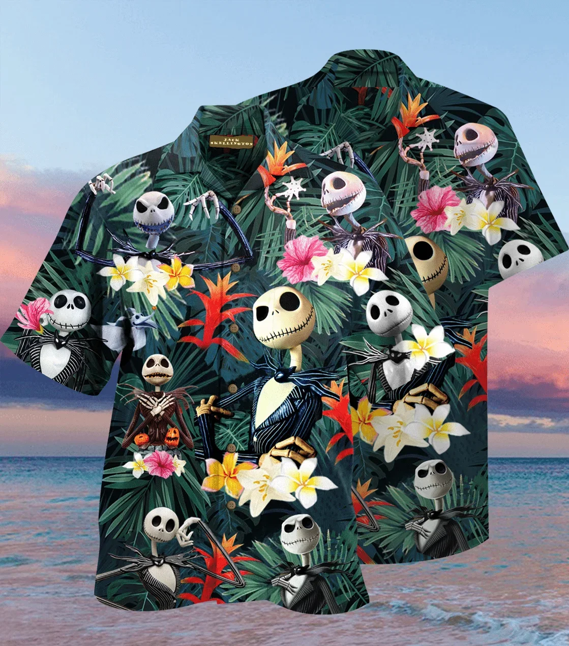 Jack Skellington Hawaiian Shirts Men's Women Summer Short Sleeve Button Up Shirts Casual Beach Shirts Disney Hawaiian Shirt Tops