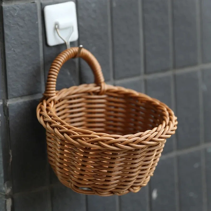 Hanging Portable Wall Hanging Basket Woven Storage Basket Portable Flower Plant Pot Desktop Kitchen Vegetables Storage