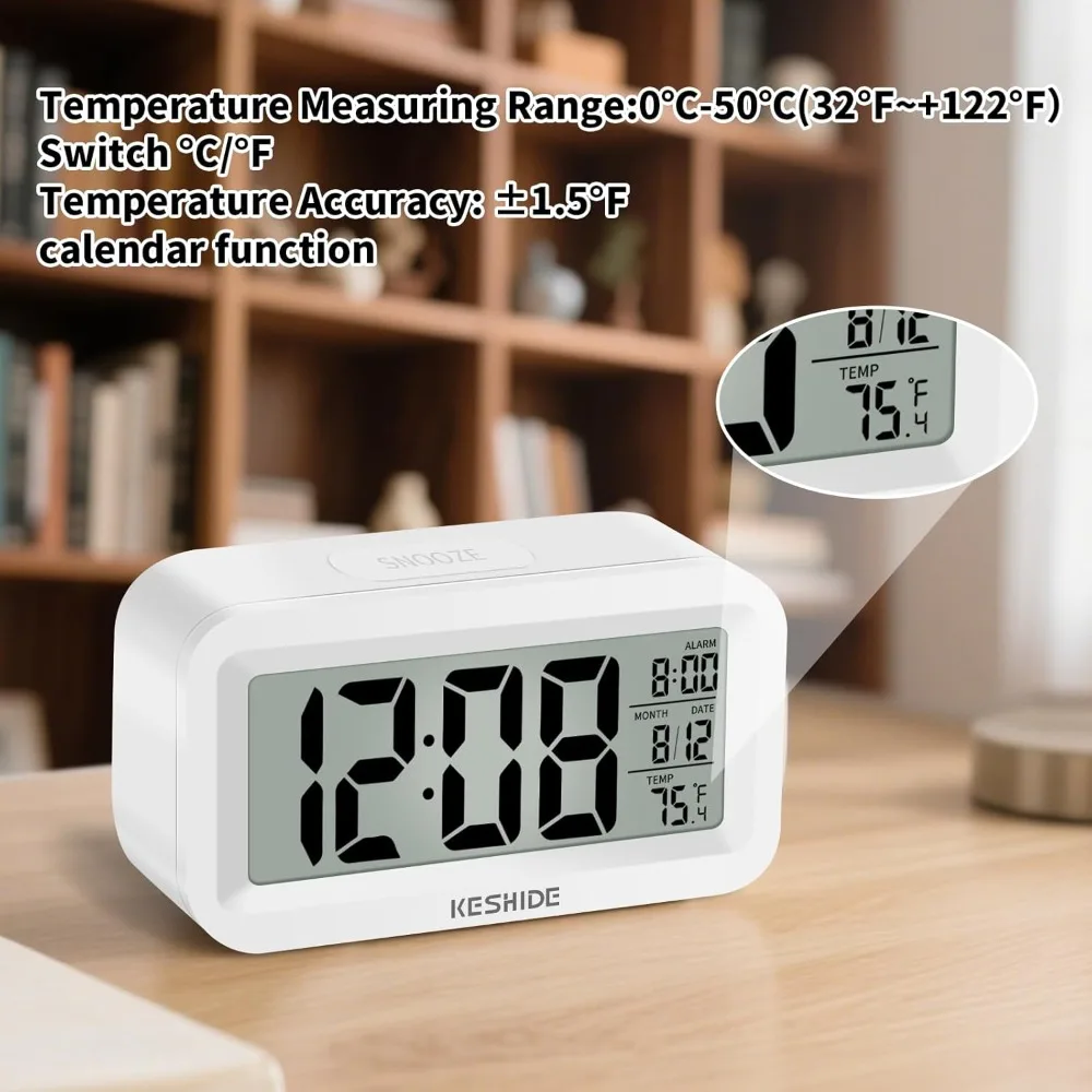 

Travel digital alarm clock with indoor temperature battery, desktop small clock, 12/24-hour monitor suitable for bedrooms