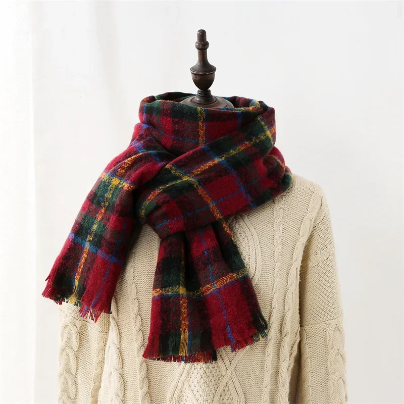 Fashion Luxury Grid Scarf for Women Winter Imitation Cashmere Thickened Warm Scarves Cold-proof Shawl Clothing Accessories Gift