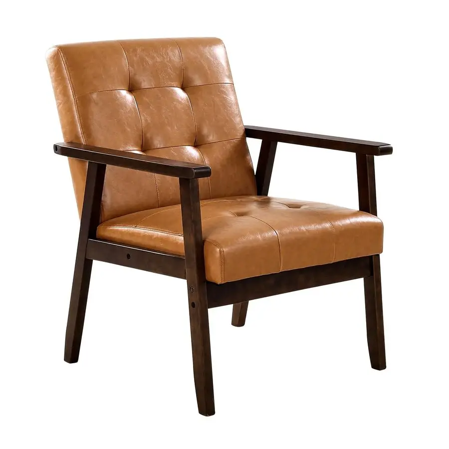 

Accent Chair, Mid Century Modern Armchair with Solid Wood Frame and NonSlip Legs, Upholstered Leisure Chair with PU Leather and