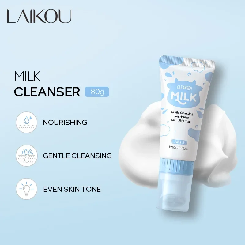 LAIKOU Milk Cleanser Gentle Cleansing Foam Brightening Facial Wash with Massage Brush  Deeply Clean Pore Moisturizing