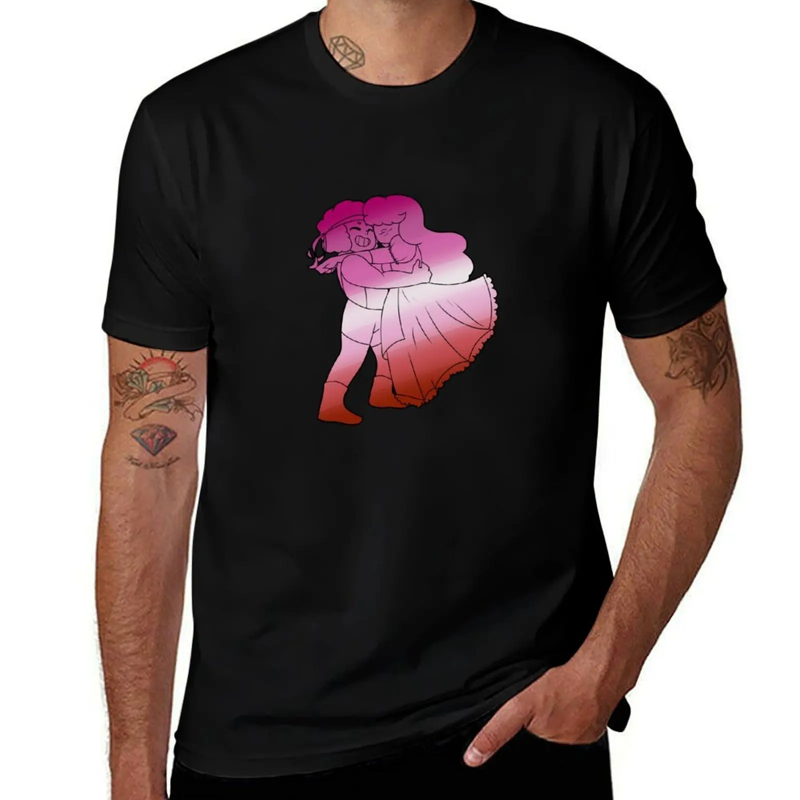 Ruby and Sapphire - Lesbian Flag T-Shirt Everyday Wear Basic Short Sleeve Top T-Shirt