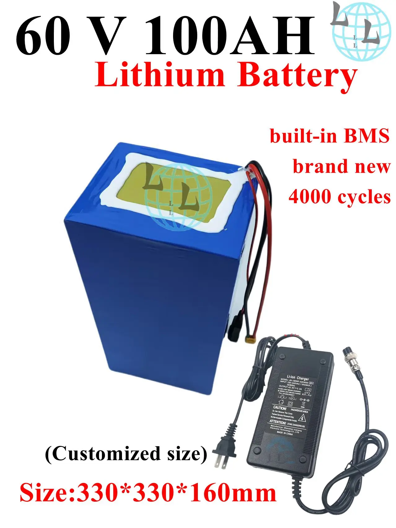 LL-Batterie lithium-ion 60V, 100Ah avec BMS, pour scooter 6kW, 9kW, AGV, chargeur 10A inclus