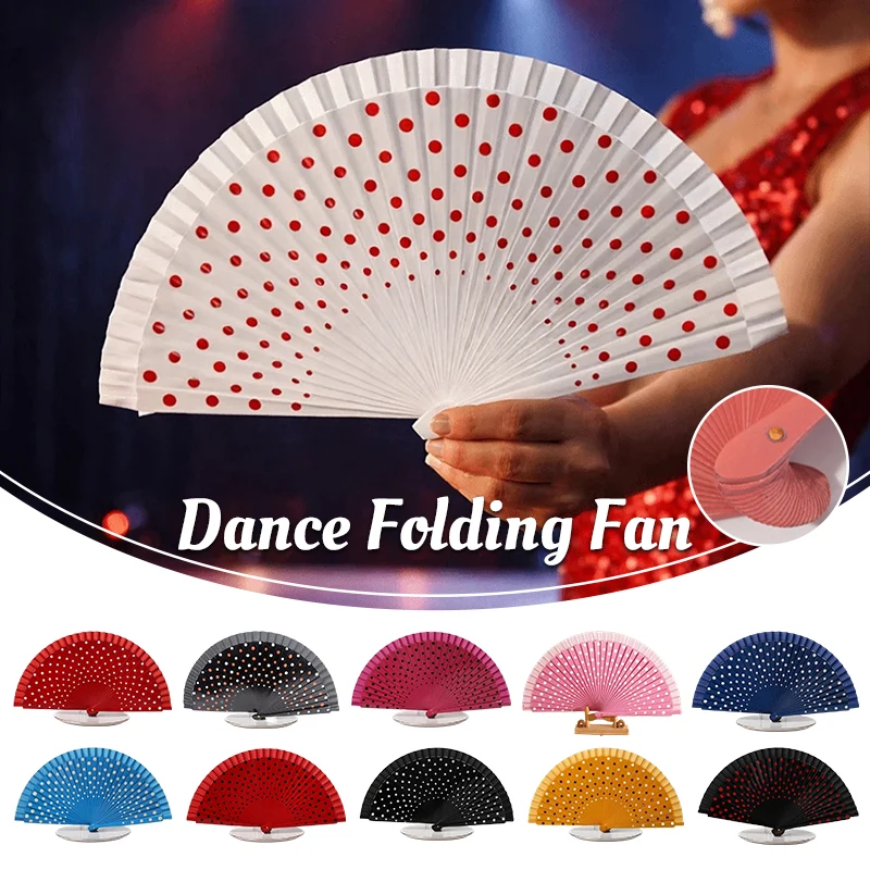 Flamenco Fan  Folding Hand Fan Vintage Wood Handle Polka Dot Dance Fan for Women Party Performance Summer Gift