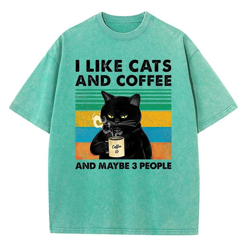 Black I Likecat'S And Coffee And Maybe 3People T Shirts Man Chic Shoulder Drop Tshirt Design Cool T-Shirt Senior Oversized Tops