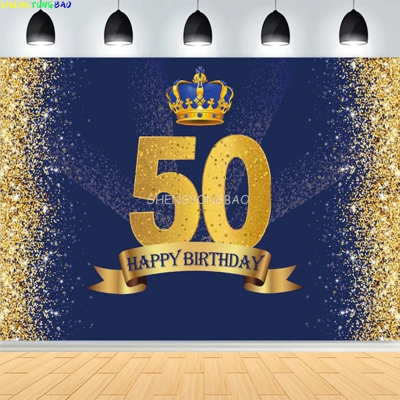 

50th Birthday Party Photography Backdrops Photocall 50 Years Man Women Banner Stars Black Gold Photo Background XC-01