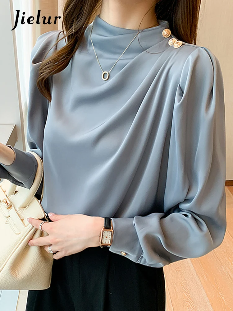 Jielur Long Sleeve Blouse Women Stand Collar Chiffon Blouse Shirt Women Tops Blusas Mujer De Moda  Women Blouses Shirts Blusa