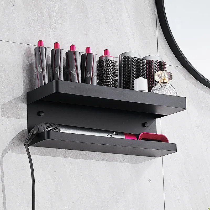 Suitable for Dyson Airwrap Wall-Mounted Shelf Dryer Wall Mount Bathroom Shelf Aluminum Hair Dryer Holder Bathroom Organizer