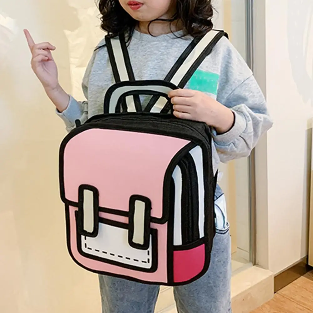 Zaino per studenti carino grande capacità impermeabile cinturino regolabile con cerniera per libri zaino da viaggio Unisex 2D Drawing Daypack